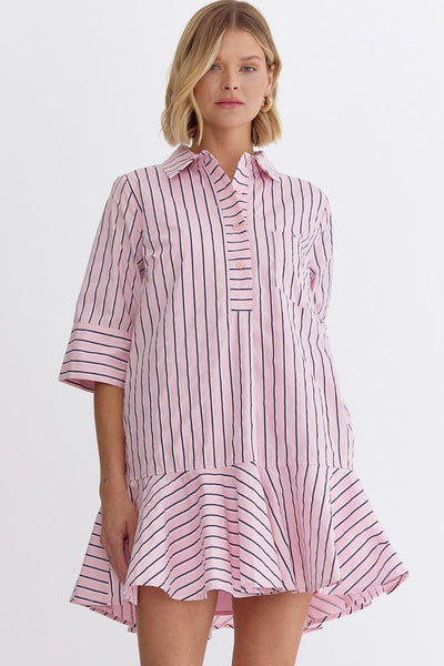 Striped Flare Mini Dress - Pink-K. Ellis Boutique