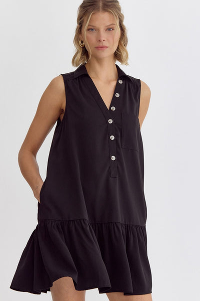 Solid V-neck Mini Dress - Black-K. Ellis Boutique