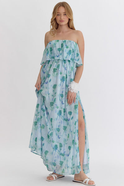 Floral Print Strapless Maxi Dress - Green Multi-K. Ellis Boutique