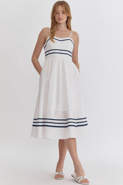 Solid Spaghetti Strap Midi Dress- Off White-K. Ellis Boutique