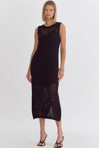 Solid Knit Round Neck Mini Dress- Black-K. Ellis Boutique