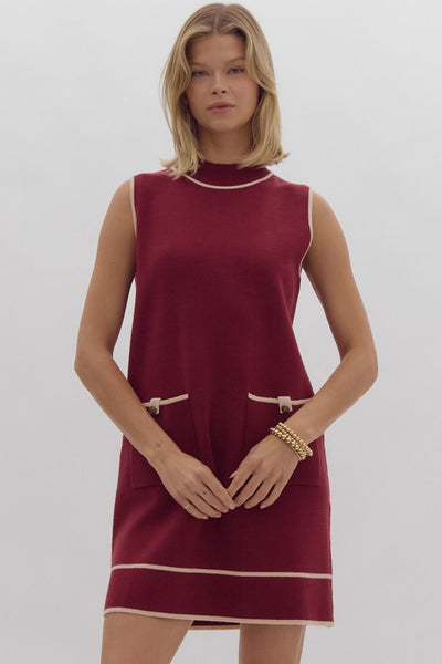 Solid Mock Neck Mini Dress- Merlot-K. Ellis Boutique