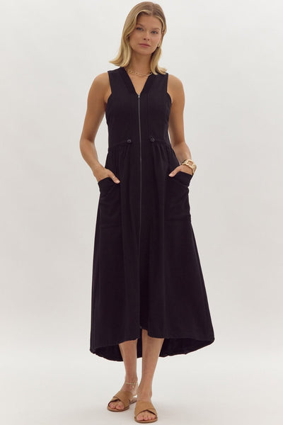 Solid Sleeveless V-neck Maxi Dress - Black-K. Ellis Boutique