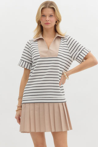 Sierra Striped Collared Mini Dress- Off White-Mini Dress-K. Ellis Boutique