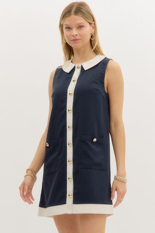 Jenny Button Front Mini Dress- Navy-Mini Dress-K. Ellis Boutique