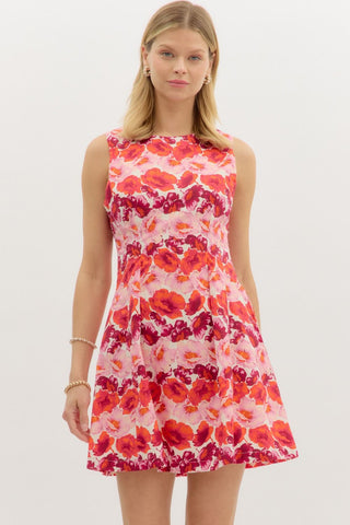 Angie Floral Pleated Mini Dress- Pink-Mini Dress-K. Ellis Boutique