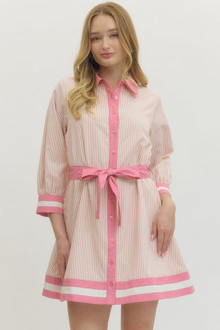 Contrast Striped Mini- Dusty Rose-Mini Dress-K. Ellis Boutique