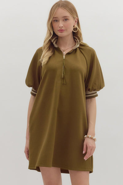 Solid Quarter Zip Mini- Olive-K. Ellis Boutique