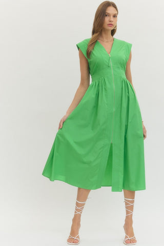 Zip Front Midi- Green-K. Ellis Boutique