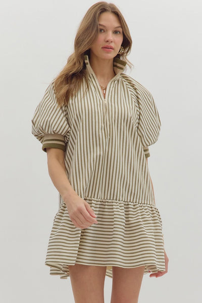 Striped Ruffle Hem Zip Mini- Olive-K. Ellis Boutique