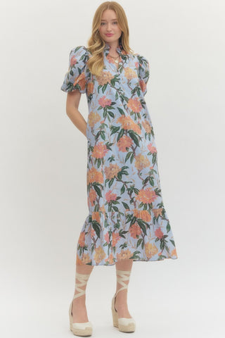 Katie Floral Midi- Blue-Midi/Maxi Dress-K. Ellis Boutique