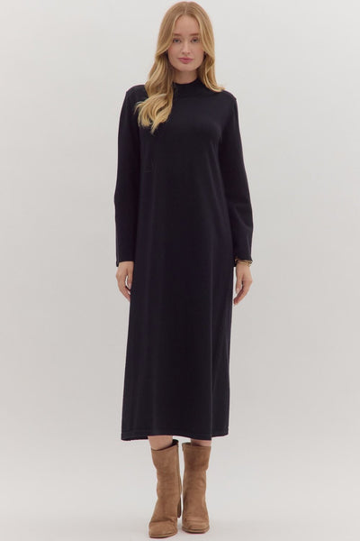 Mock Neck Knit Midi- Black-K. Ellis Boutique