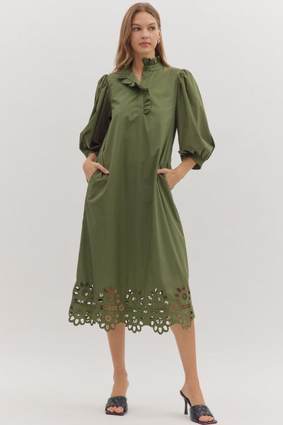 Eyelet Hem Midi- Olive-K. Ellis Boutique