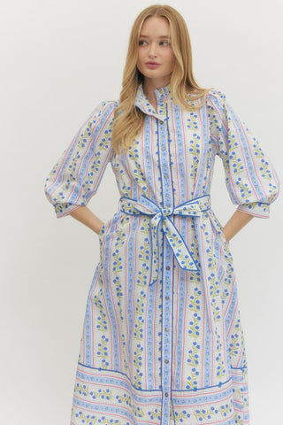 Ruth Floral Stripe Midi- Blue-Midi/Maxi Dress-K. Ellis Boutique