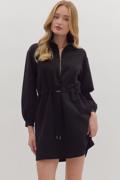 Long Sleeve Mini w/ Quarter Zip- Black-K. Ellis Boutique