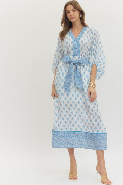 Brittany Floral Midi- Ivory Blue-K. Ellis Boutique