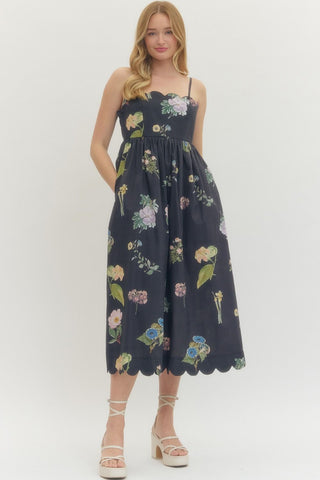 Stacy Floral Print Midi Dress - Black-Midi-K. Ellis Boutique