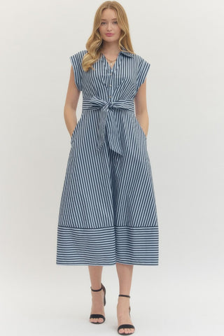 Elizabeth Stripe Midi Dress- Navy-K. Ellis Boutique