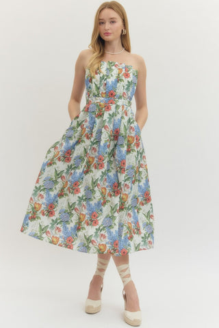 Floral Print Strapless Midi Dress-Midi/Maxi Dress-K. Ellis Boutique