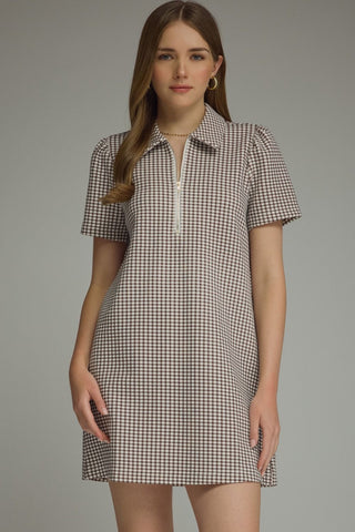 Mocha Check Mini Dress-Mini Dress-K. Ellis Boutique