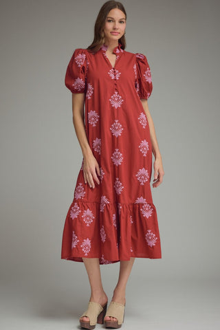 Botanical Bliss Midi Dress- Burgundy-Midi/Maxi Dress-K. Ellis Boutique