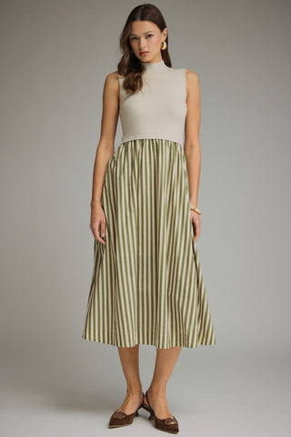 Sage Stripe Midi Dress-Midi/Maxi Dress-K. Ellis Boutique