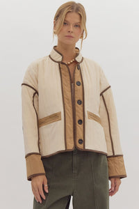 Camel Colorblock Quilted Jacket-K. Ellis Boutique