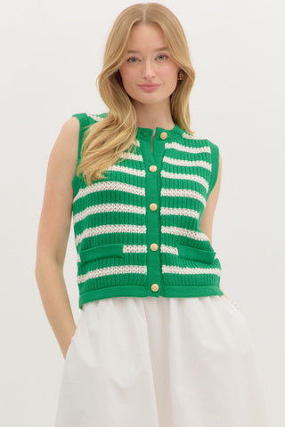 Georgia Stripe Sweater Vest- Green-K. Ellis Boutique