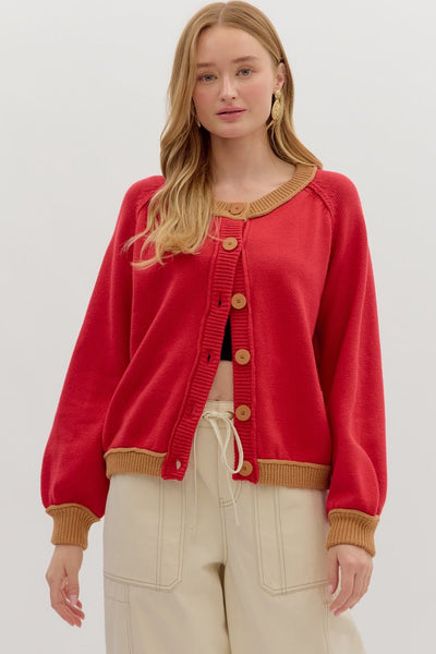 Knit Long Sleeve Cardigan- Red-K. Ellis Boutique
