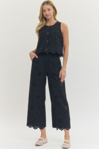 Caitlyn Eyelet Embroidered Set- Black-Set-K. Ellis Boutique