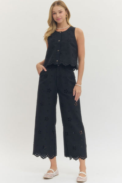 Caitlyn Eyelet Embroidered Set- Black-K. Ellis Boutique