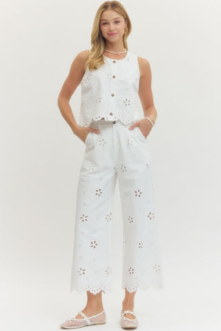 Caitlyn Eyelet Embroidered Set- Off White-K. Ellis Boutique