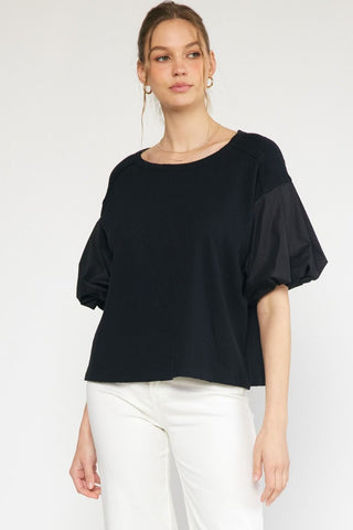 Knit Bubble Sleeve Top - Black-K. Ellis Boutique