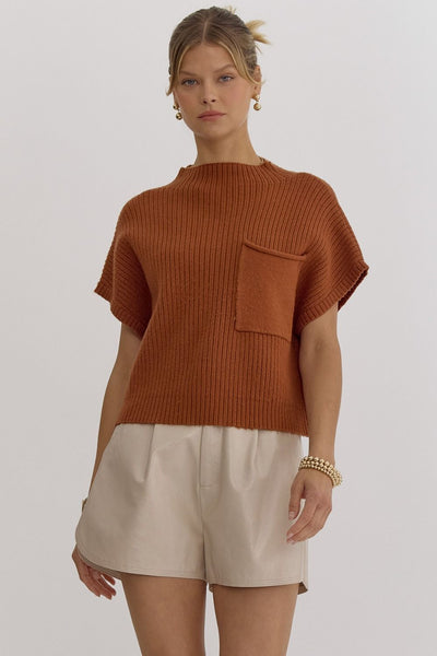 Solid Knit Mock Neck Cropped Top - Copper-K. Ellis Boutique