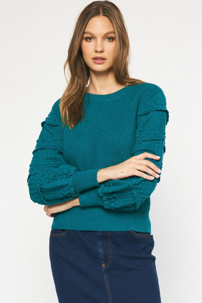 Textured Long Sleeve Sweater- Teal-K. Ellis Boutique