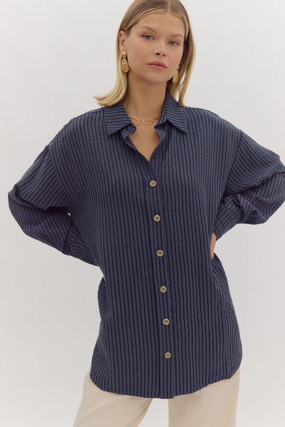 Stripe Collared Button Up-indigo-K. Ellis Boutique