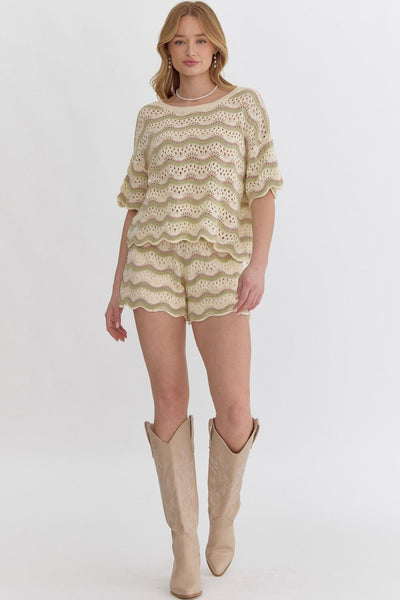 Crochet Knit Scalloped Hem Set - Cream-K. Ellis Boutique