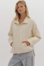 Solid Half Snap Pullover Quilted- Cream-K. Ellis Boutique