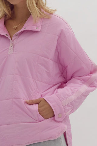 Solid Half Snap Pullover Quilted- Pink-K. Ellis Boutique