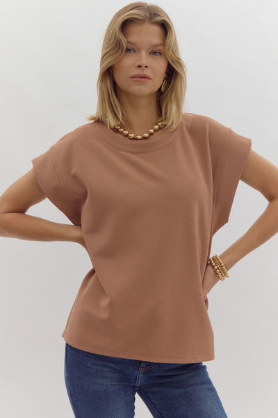 Solid Ribbed Cap Sleeve Top- Camel-K. Ellis Boutique