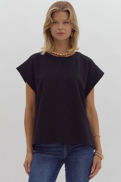 Solid Ribbed Cap Sleeve Top- Black-K. Ellis Boutique