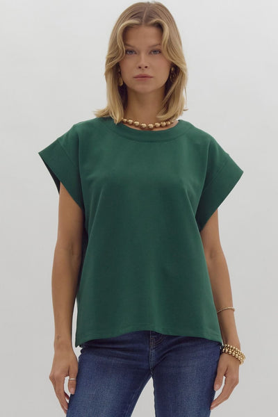 Solid Ribbed Cap Sleeve Top- Forest-K. Ellis Boutique