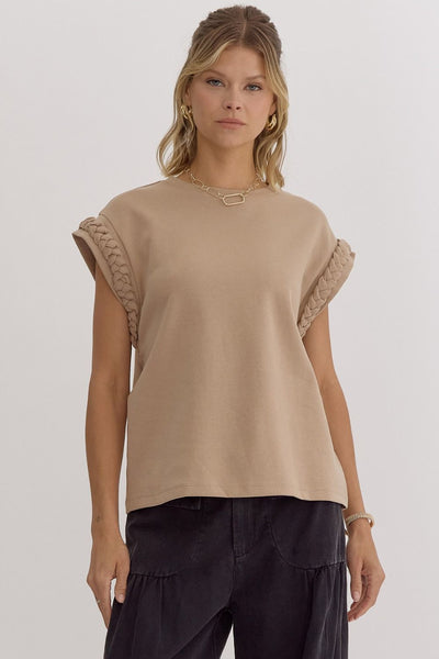 Braided Sleeve Top-Taupe-K. Ellis Boutique