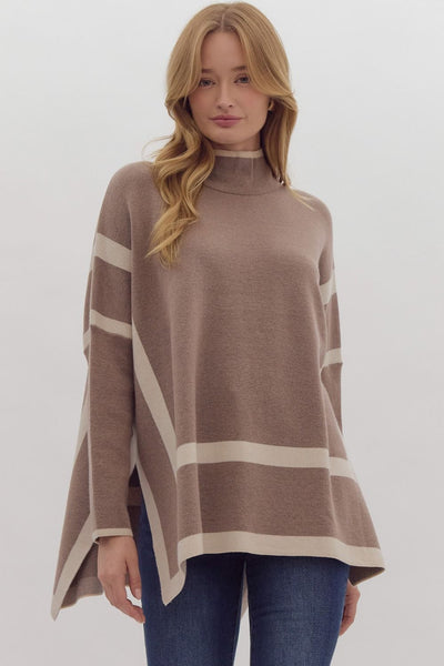 Two Tone Mock Neck Top - Mocha-K. Ellis Boutique