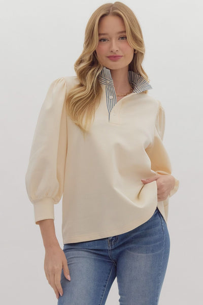 Solid Balloon Popover Top - Cream-K. Ellis Boutique