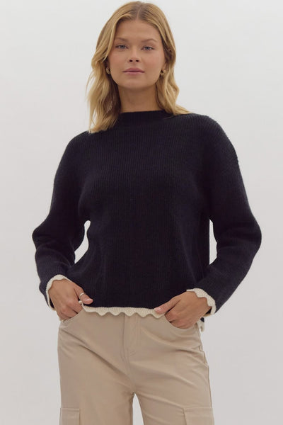 Solid Knit Sweater Top- Black-K. Ellis Boutique