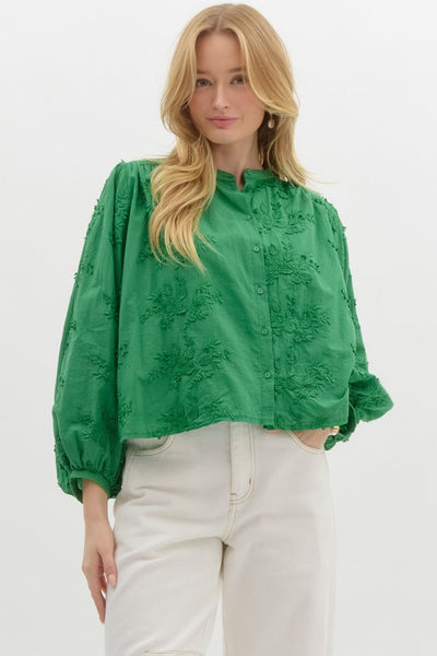 Floral Embroidery Top - Green-K. Ellis Boutique