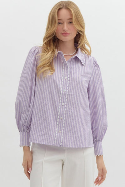 Striped Textured Collared Top- Lavender-K. Ellis Boutique