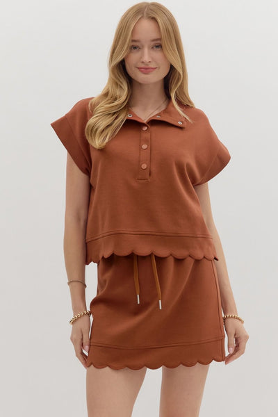 Scallop Hem Skirt Set- Clay-K. Ellis Boutique