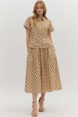 Rachel Floral Skirt Set- Ecru-Set-K. Ellis Boutique